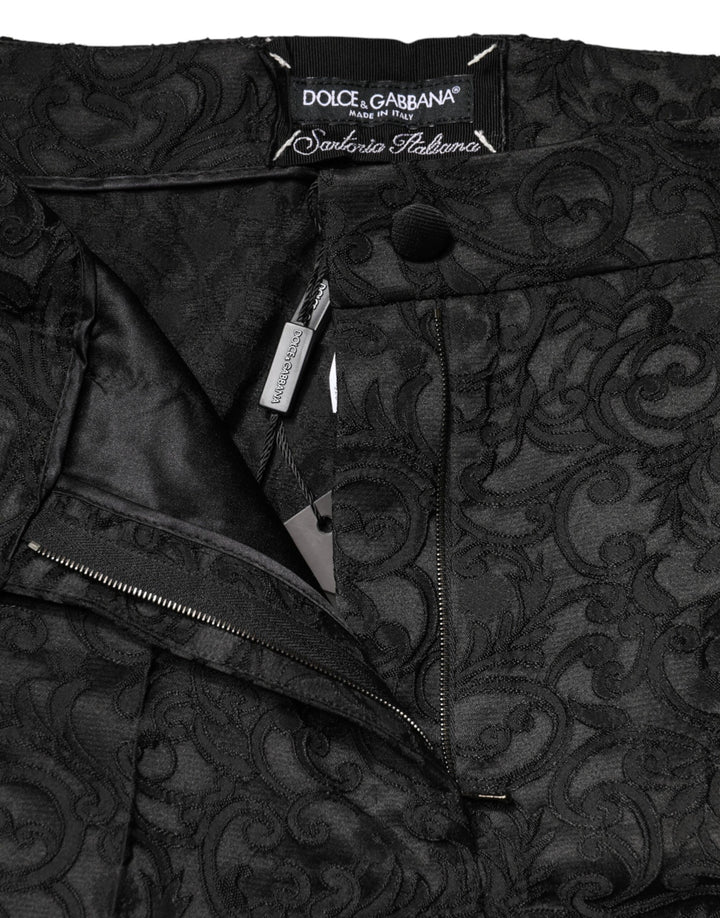 Dolce & Gabbana Black Floral Brocade High Waisted Trouser Pants by Dolce & Gabbana outlet now on sale