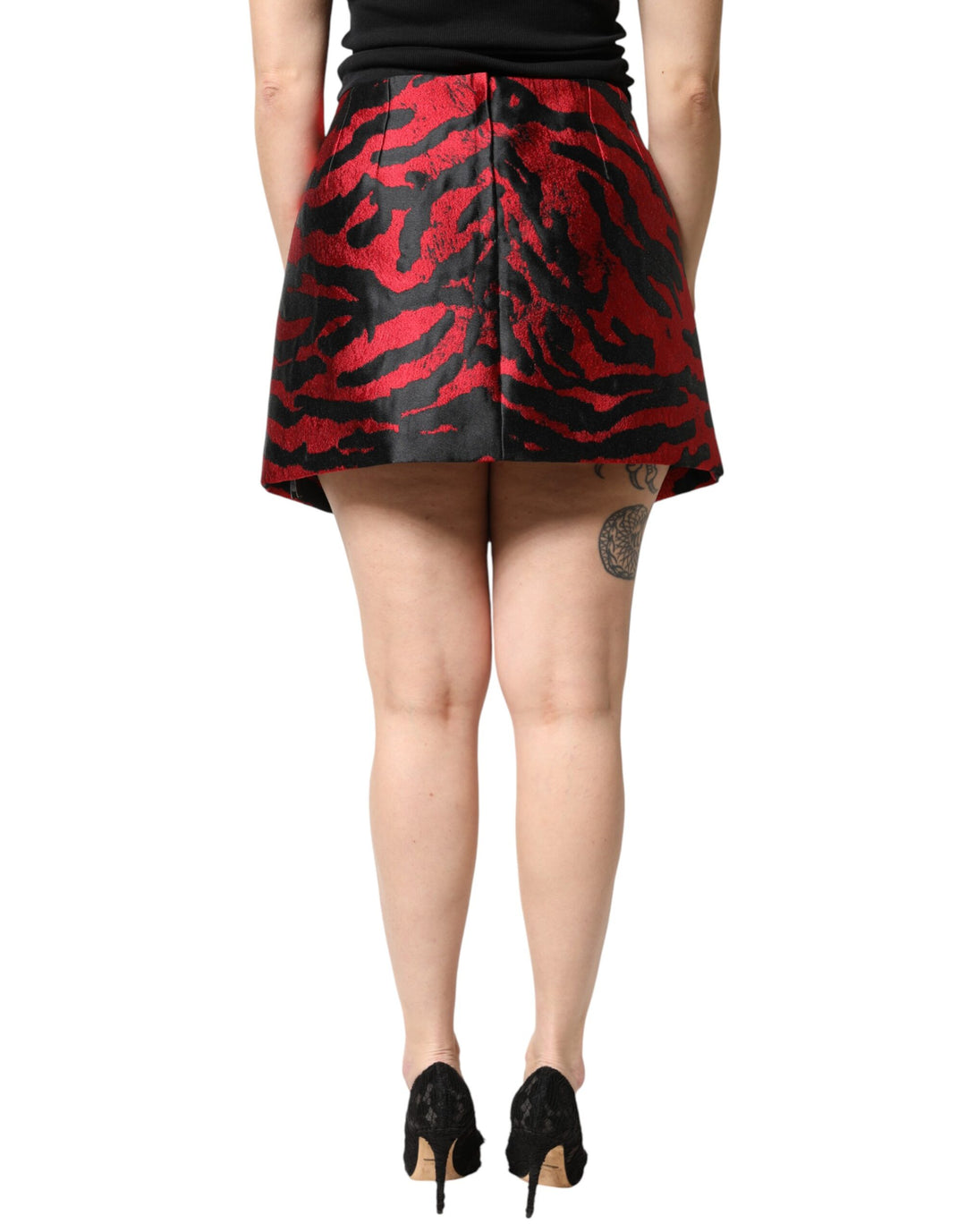 Dolce &amp; Gabbana Black Red Jacquard High Waist Mini Skirt by Dolce &amp; Gabbana outlet now on sale