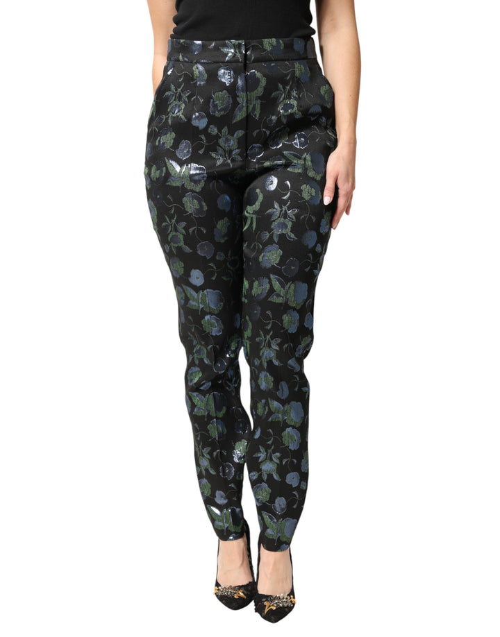 Dolce & Gabbana BlueGreen Floral Metallic Slim Trouser Pants by Dolce & Gabbana outlet now on sale