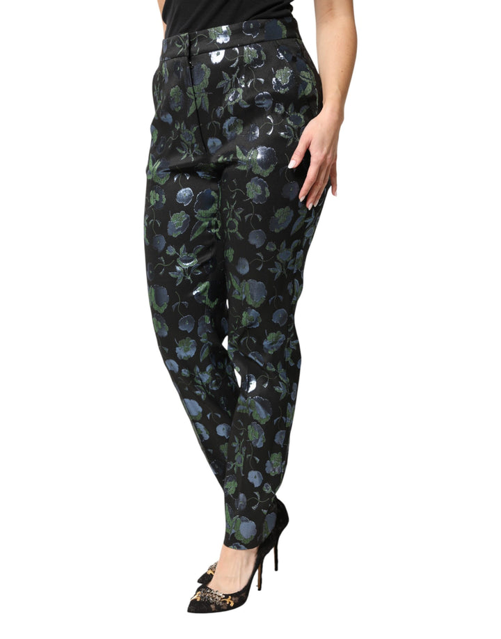 Dolce & Gabbana BlueGreen Floral Metallic Slim Trouser Pants by Dolce & Gabbana outlet now on sale