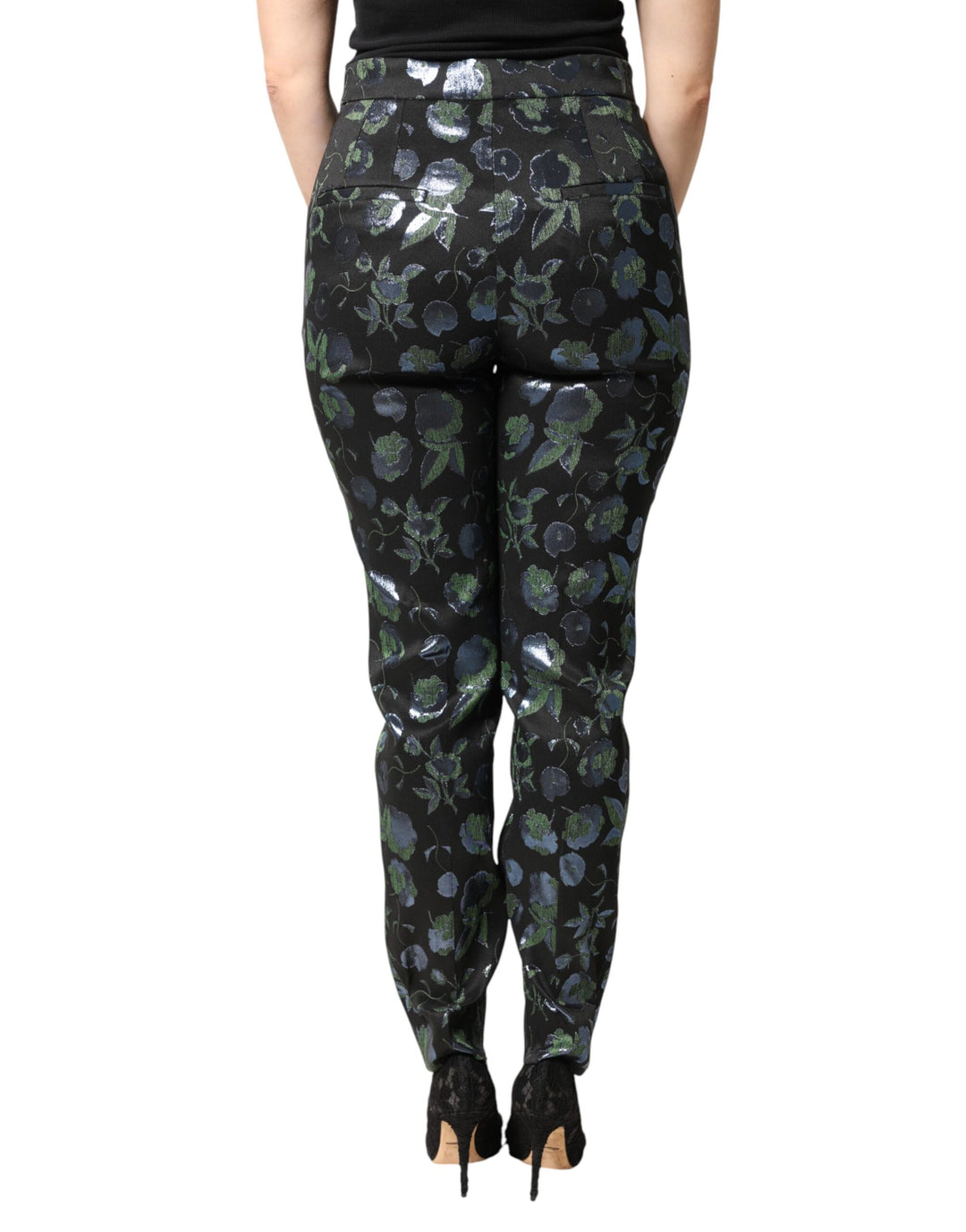 Dolce & Gabbana BlueGreen Floral Metallic Slim Trouser Pants by Dolce & Gabbana outlet now on sale