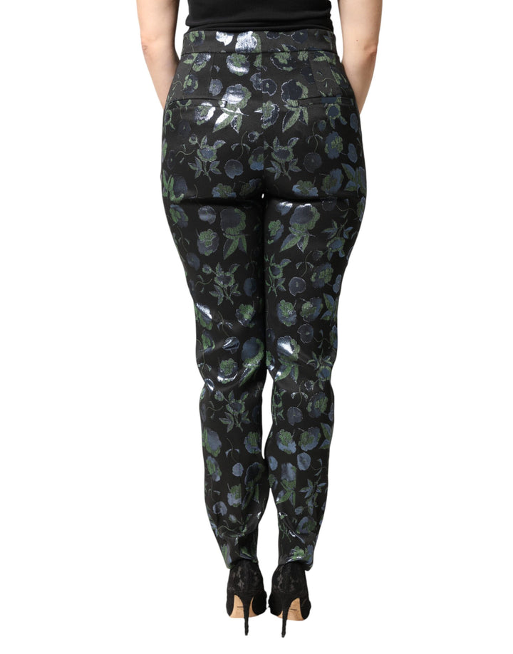 Dolce & Gabbana BlueGreen Floral Metallic Slim Trouser Pants by Dolce & Gabbana outlet now on sale