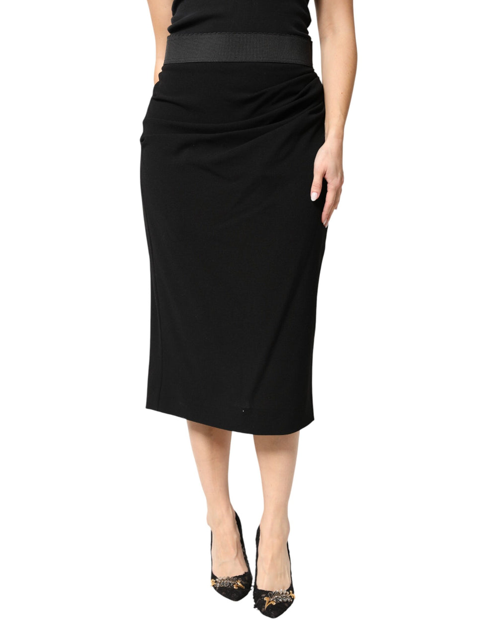 Dolce & Gabbana Black Wool High Waist Pencil Cut Midi Skirt by Dolce & Gabbana outlet now on sale
