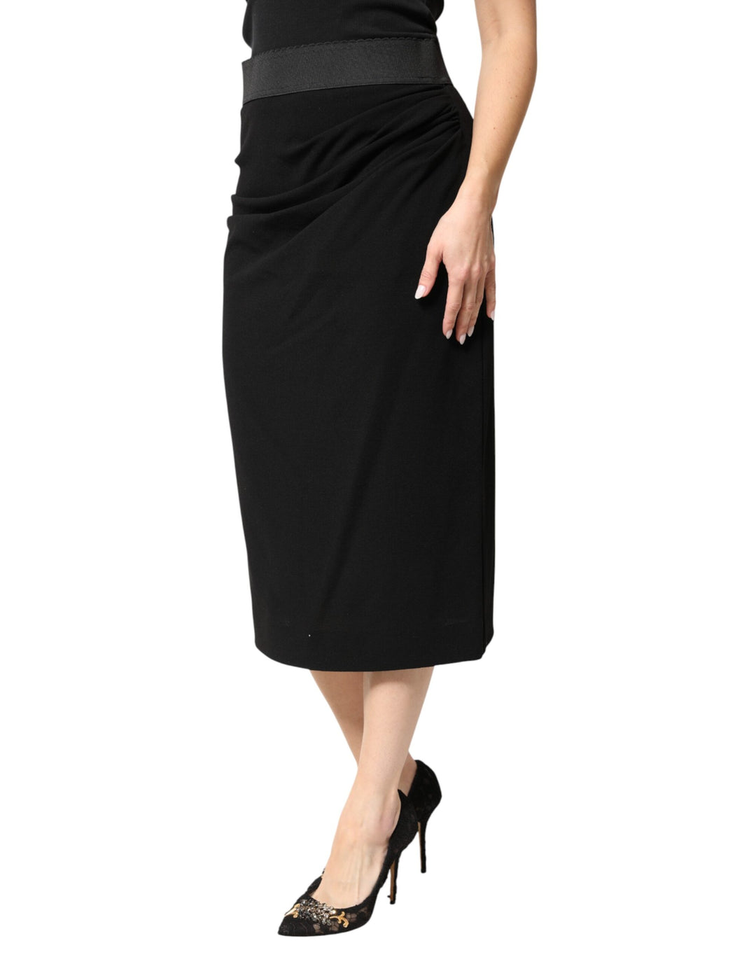Dolce &amp; Gabbana Black Wool High Waist Pencil Cut Midi Skirt by Dolce &amp; Gabbana outlet now on sale