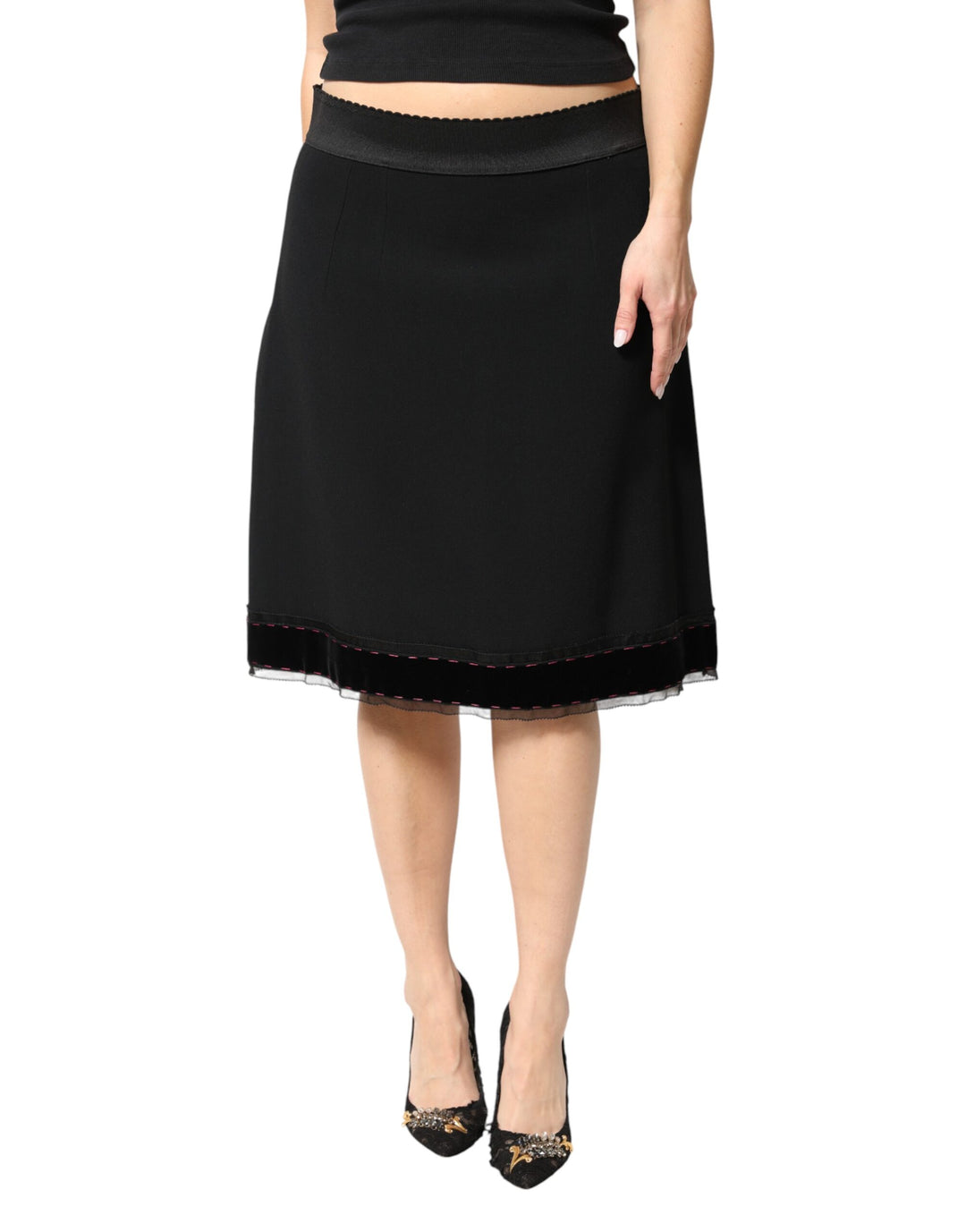 Dolce & Gabbana Black Mid Waist A-line Knee Length Skirt by Dolce & Gabbana outlet now on sale