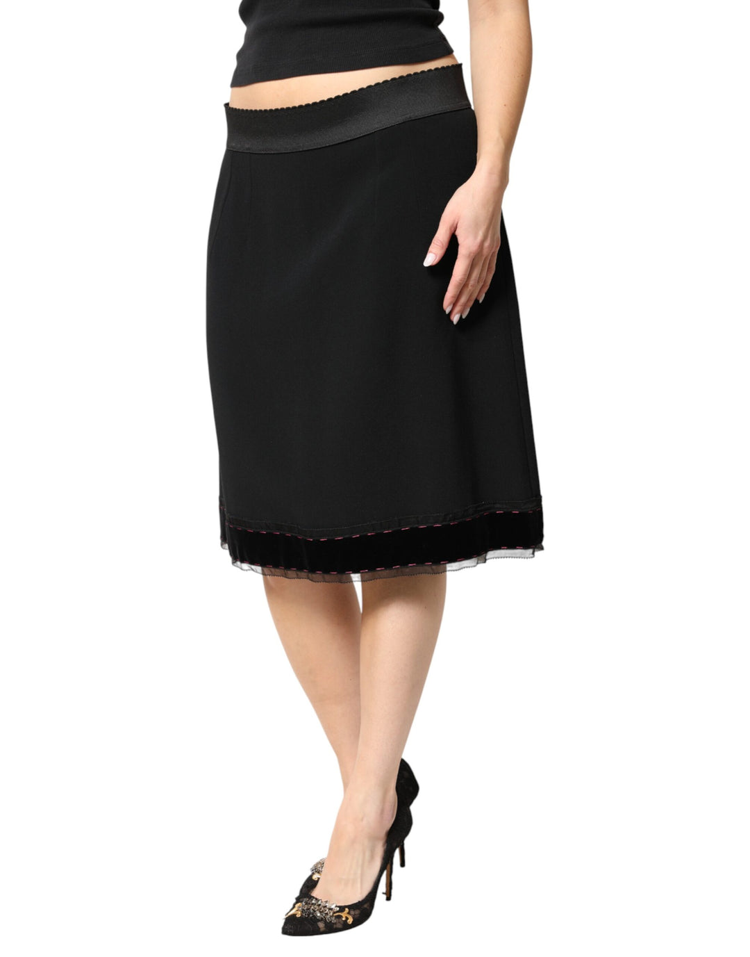 Dolce & Gabbana Black Mid Waist A-line Knee Length Skirt by Dolce & Gabbana outlet now on sale