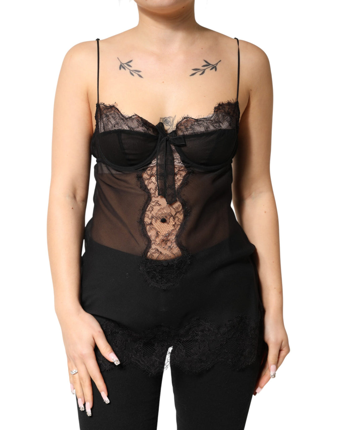 Dolce &amp; Gabbana Black Silk Floral Lace Chemise Lingerie Top by Dolce &amp; Gabbana outlet now on sale