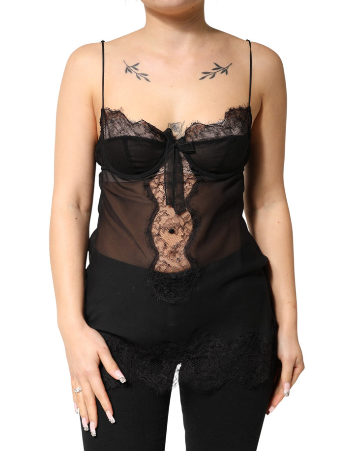 Dolce &amp; Gabbana Black Silk Floral Lace Chemise Lingerie Top by Dolce &amp; Gabbana outlet now on sale