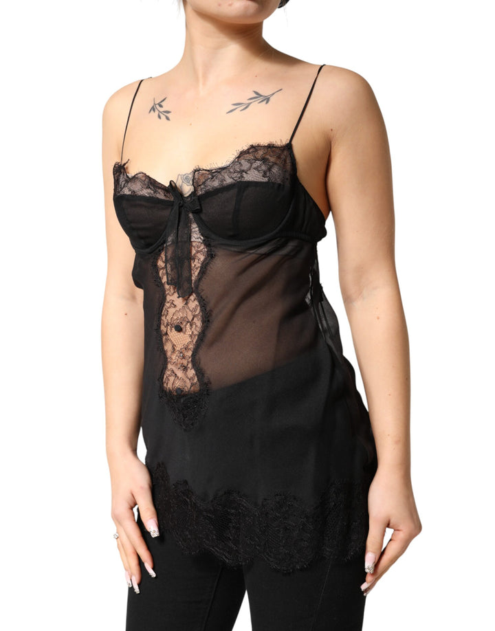 Dolce &amp; Gabbana Black Silk Floral Lace Chemise Lingerie Top by Dolce &amp; Gabbana outlet now on sale