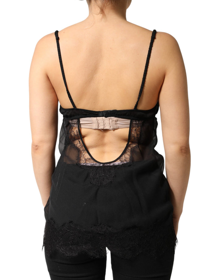 Dolce &amp; Gabbana Black Silk Floral Lace Chemise Lingerie Top by Dolce &amp; Gabbana outlet now on sale