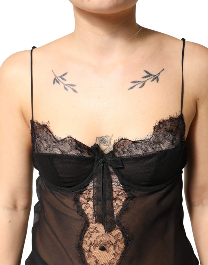 Dolce &amp; Gabbana Black Silk Floral Lace Chemise Lingerie Top by Dolce &amp; Gabbana outlet now on sale