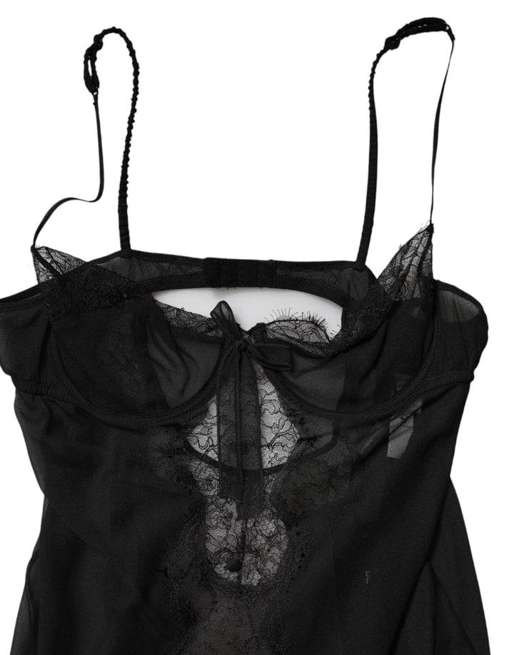 Dolce &amp; Gabbana Black Silk Floral Lace Chemise Lingerie Top by Dolce &amp; Gabbana outlet now on sale