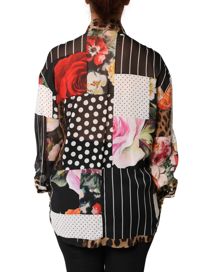 Dolce &amp; Gabbana Sample Sale Dolce &amp; Gabbana Multicolor Patchwork Silk CollaredBlouse Top - | Designer outlet