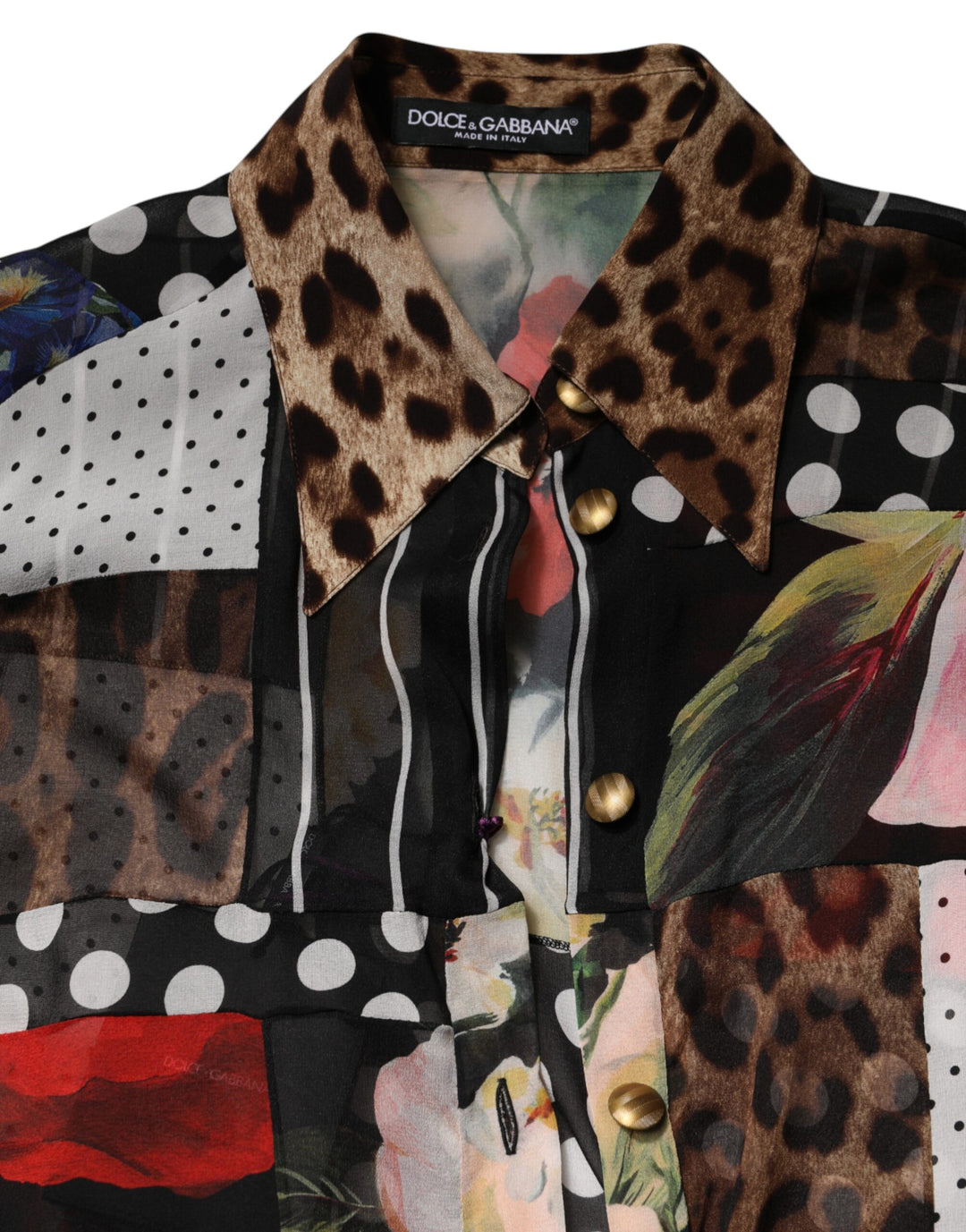 Dolce &amp; Gabbana Sample Sale Dolce &amp; Gabbana Multicolor Patchwork Silk CollaredBlouse Top - | Designer outlet