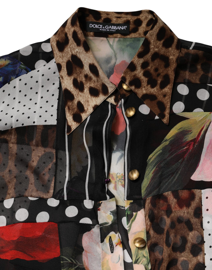 Dolce &amp; Gabbana Sample Sale Dolce &amp; Gabbana Multicolor Patchwork Silk CollaredBlouse Top - | Designer outlet