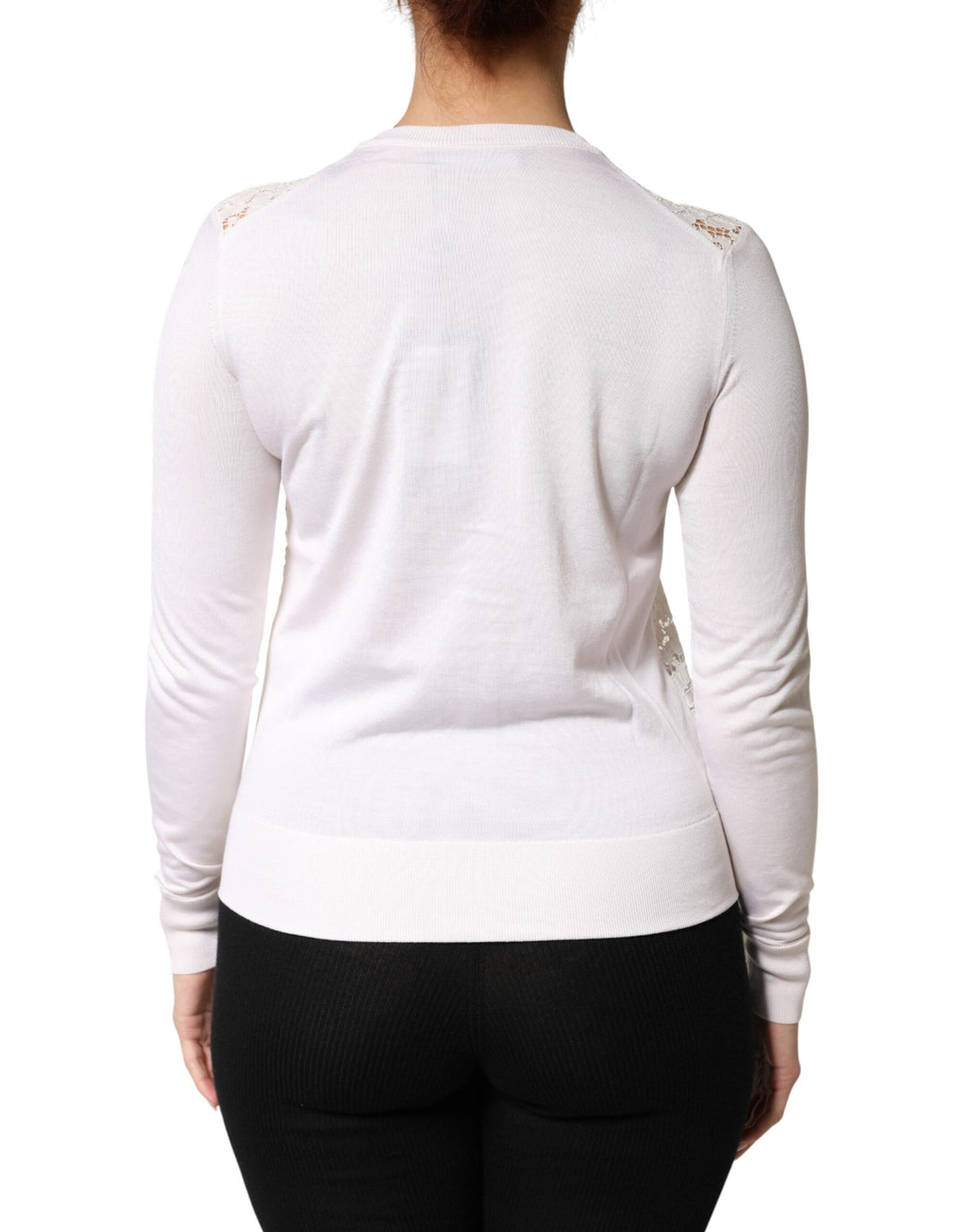 Dolce & Gabbana Cream Lace Knit Rose Button Cardigan Sweater by Dolce & Gabbana outlet now on sale