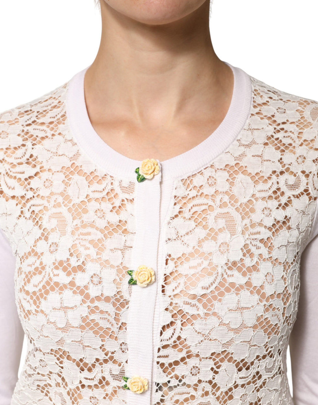 Dolce & Gabbana Cream Lace Knit Rose Button Cardigan Sweater by Dolce & Gabbana outlet now on sale