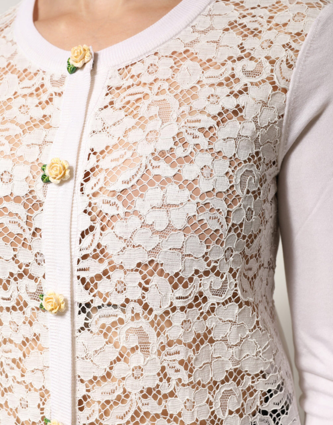 Dolce & Gabbana Cream Lace Knit Rose Button Cardigan Sweater by Dolce & Gabbana outlet now on sale