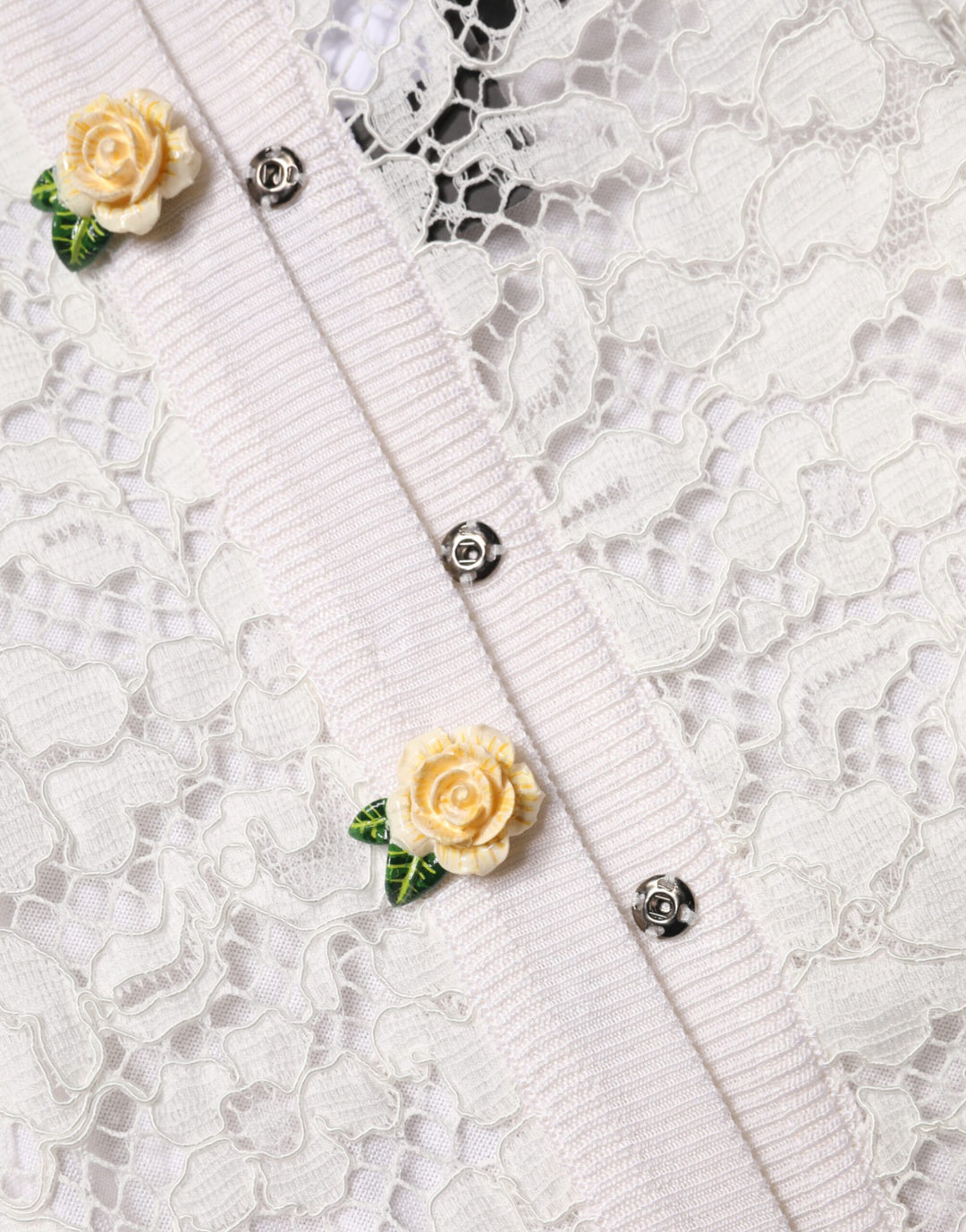 Dolce & Gabbana Cream Lace Knit Rose Button Cardigan Sweater by Dolce & Gabbana outlet now on sale