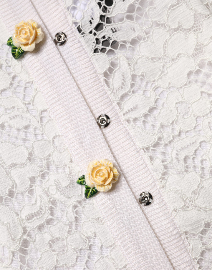 Dolce & Gabbana Cream Lace Knit Rose Button Cardigan Sweater by Dolce & Gabbana outlet now on sale