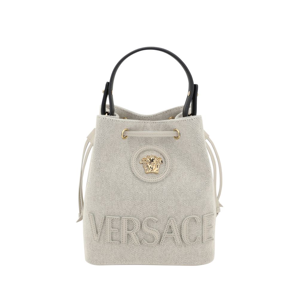 Versace White Fabric Backet Bag by Versace outlet now on sale