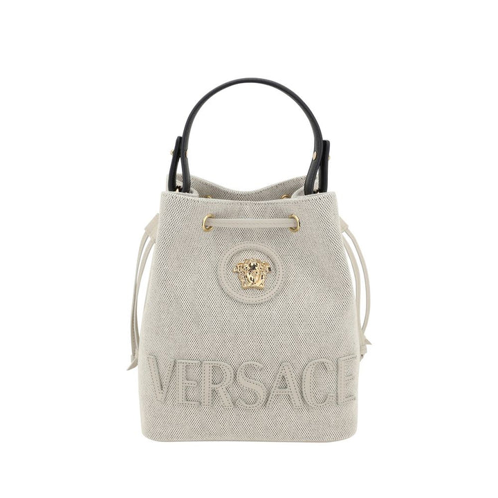 Versace White Fabric Backet Bag by Versace outlet now on sale