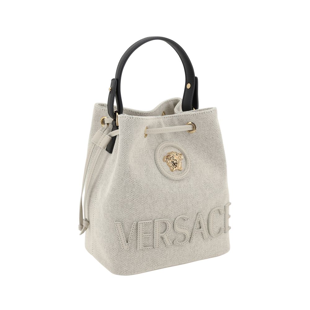 Versace White Fabric Backet Bag by Versace outlet now on sale