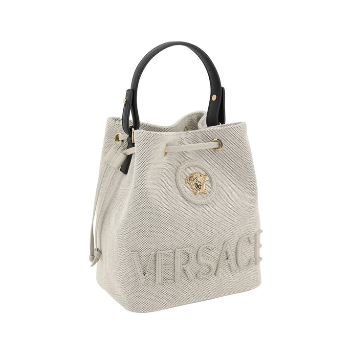 Versace White Fabric Backet Bag by Versace outlet now on sale