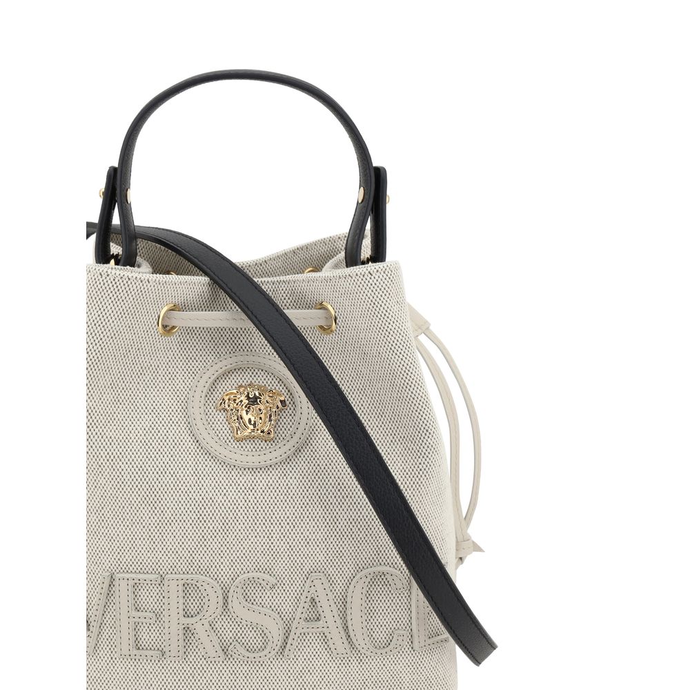 Versace White Fabric Backet Bag by Versace outlet now on sale