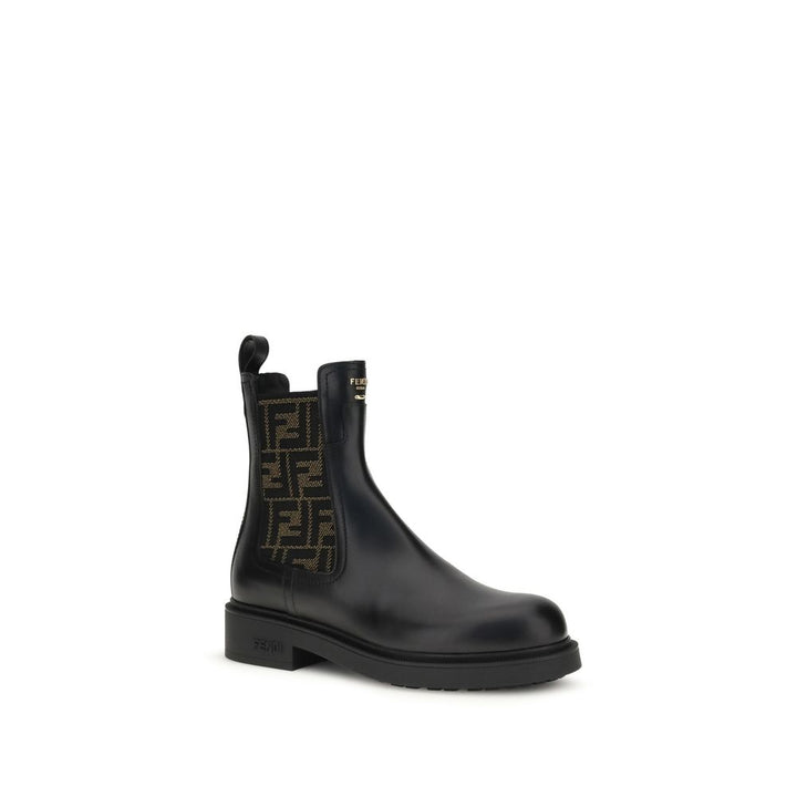 Fendi Black Calf Leather Bos Taurus Ankle Boots