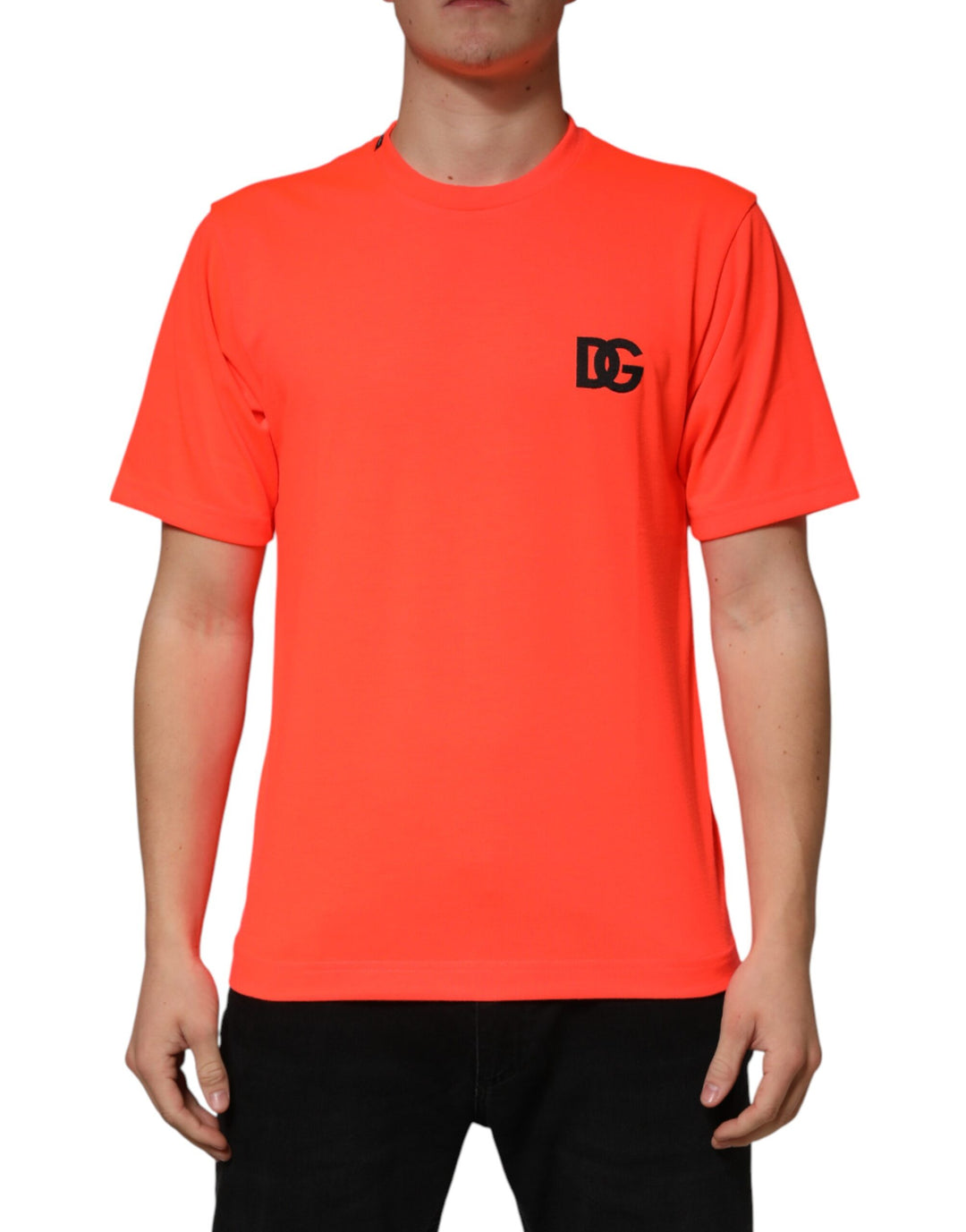 Dolce &amp; Gabbana Neon Orange Polyester Crew Neck Men T-shirt by Dolce &amp; Gabbana outlet now on sale