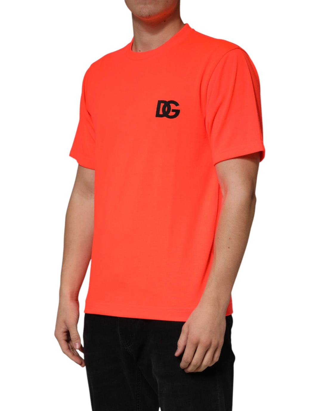 Dolce &amp; Gabbana Neon Orange Polyester Crew Neck Men T-shirt by Dolce &amp; Gabbana outlet now on sale