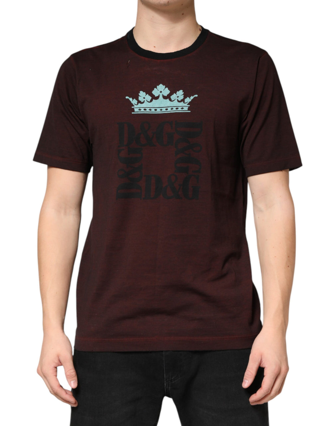 Dolce &amp; Gabbana Maroon DG Crown Cotton Crew Neck Men T-shirt by Dolce &amp; Gabbana outlet now on sale