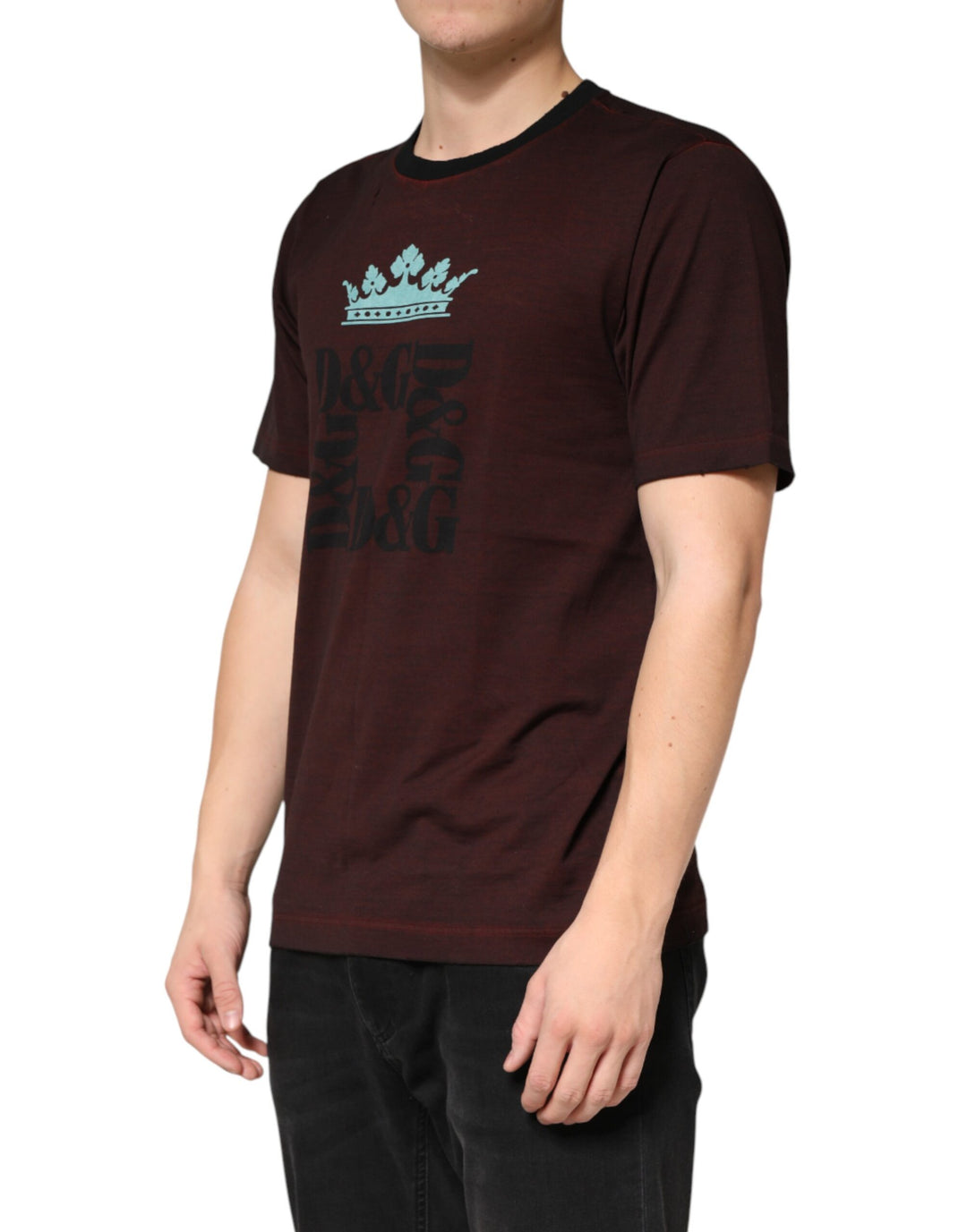 Dolce &amp; Gabbana Maroon DG Crown Cotton Crew Neck Men T-shirt by Dolce &amp; Gabbana outlet now on sale