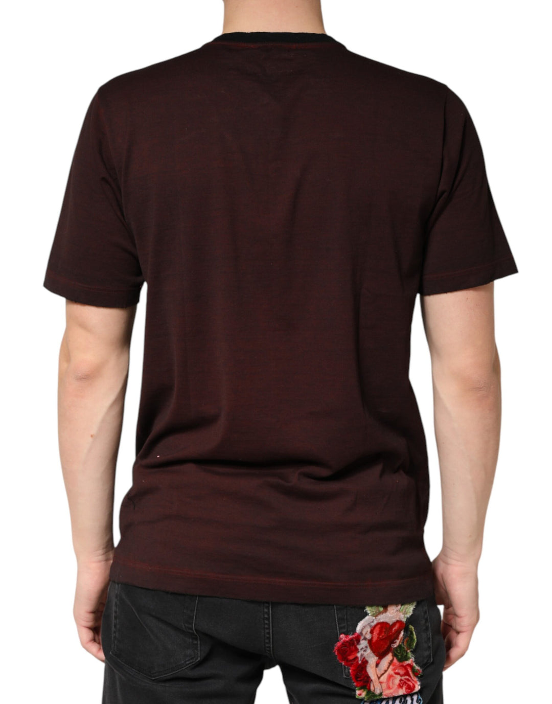 Dolce &amp; Gabbana Maroon DG Crown Cotton Crew Neck Men T-shirt by Dolce &amp; Gabbana outlet now on sale