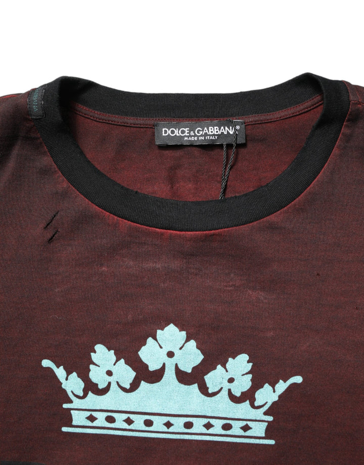Dolce &amp; Gabbana Maroon DG Crown Cotton Crew Neck Men T-shirt by Dolce &amp; Gabbana outlet now on sale