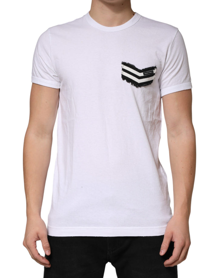 Dolce &amp; Gabbana White Stripes Cotton Crew Neck Tee T-shirt by Dolce &amp; Gabbana outlet now on sale