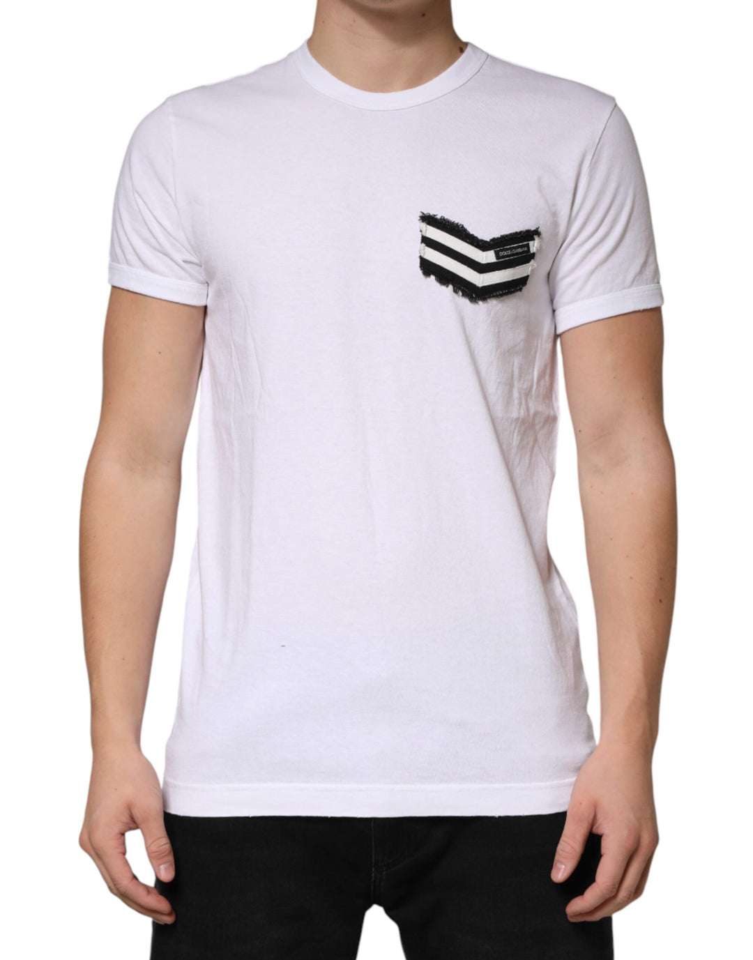Dolce &amp; Gabbana White Stripes Cotton Crew Neck Tee T-shirt by Dolce &amp; Gabbana outlet now on sale