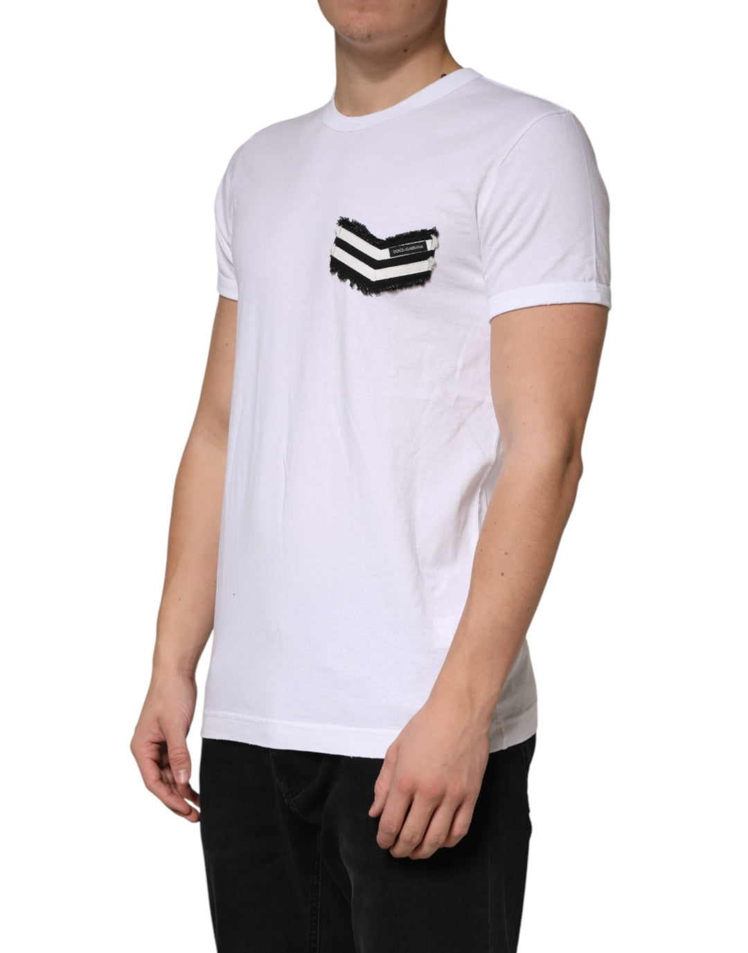 Dolce &amp; Gabbana White Stripes Cotton Crew Neck Tee T-shirt by Dolce &amp; Gabbana outlet now on sale