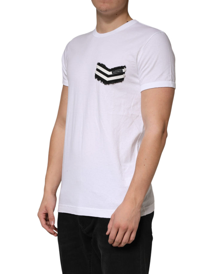 Dolce &amp; Gabbana White Stripes Cotton Crew Neck Tee T-shirt by Dolce &amp; Gabbana outlet now on sale