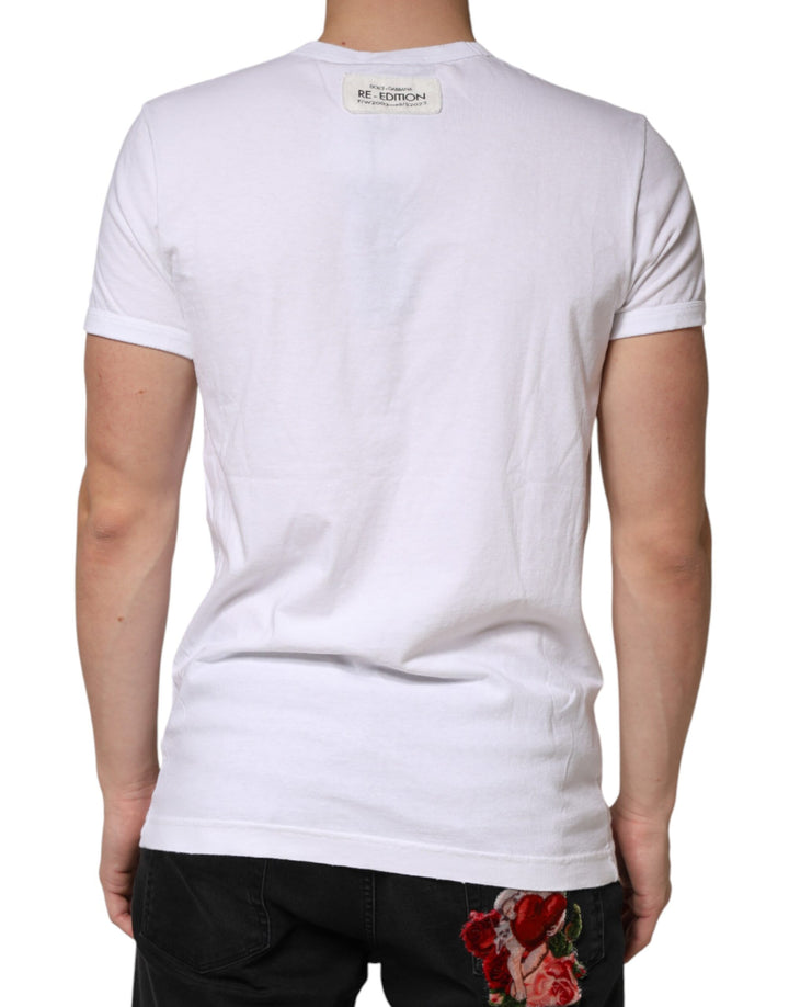 Dolce &amp; Gabbana White Stripes Cotton Crew Neck Tee T-shirt by Dolce &amp; Gabbana outlet now on sale