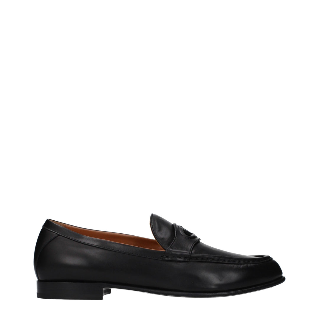 Valentino Garavani Black Leather Slip-On Loafers by Valentino Garavani outlet now on sale
