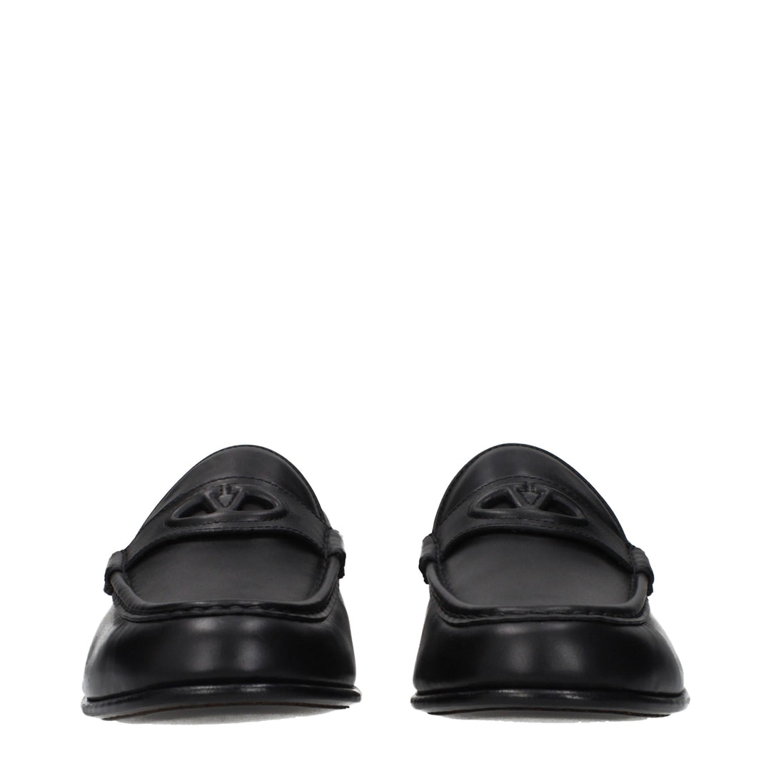 Valentino Garavani Black Leather Slip-On Loafers by Valentino Garavani outlet now on sale