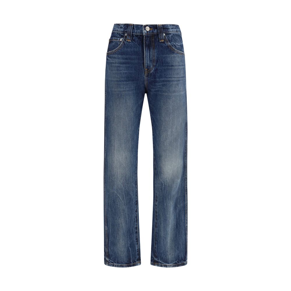 Khaite Blue Cotton High-Waisted Jean by Khaite outlet now on sale