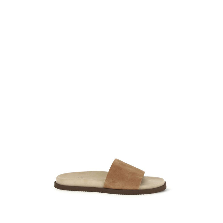Brunello Cucinelli Beige Lamb Ovis Aries Aries Flat Sandals by Brunello Cucinelli outlet now on sale