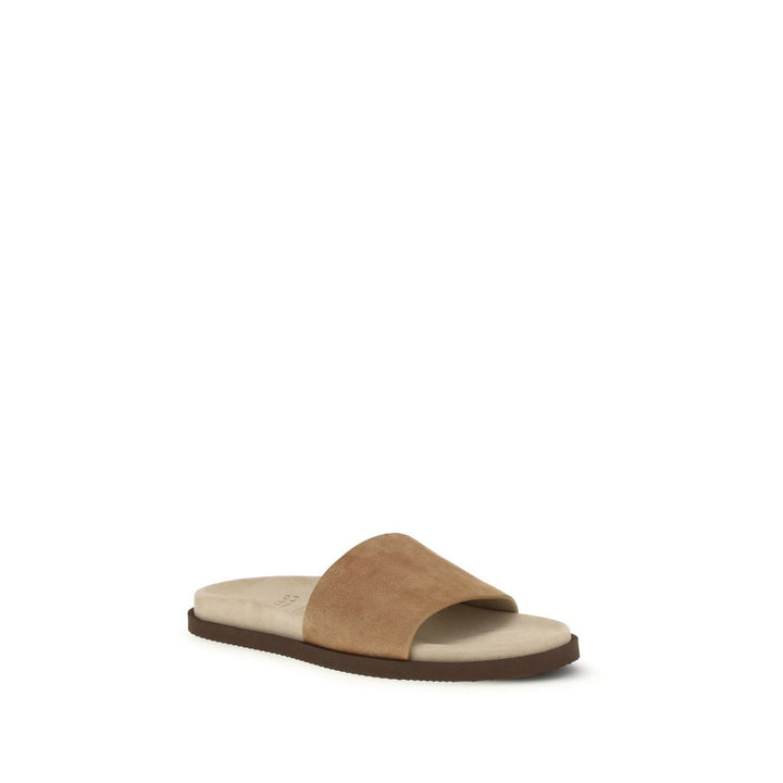 Brunello Cucinelli Beige Lamb Ovis Aries Aries Flat Sandals by Brunello Cucinelli outlet now on sale