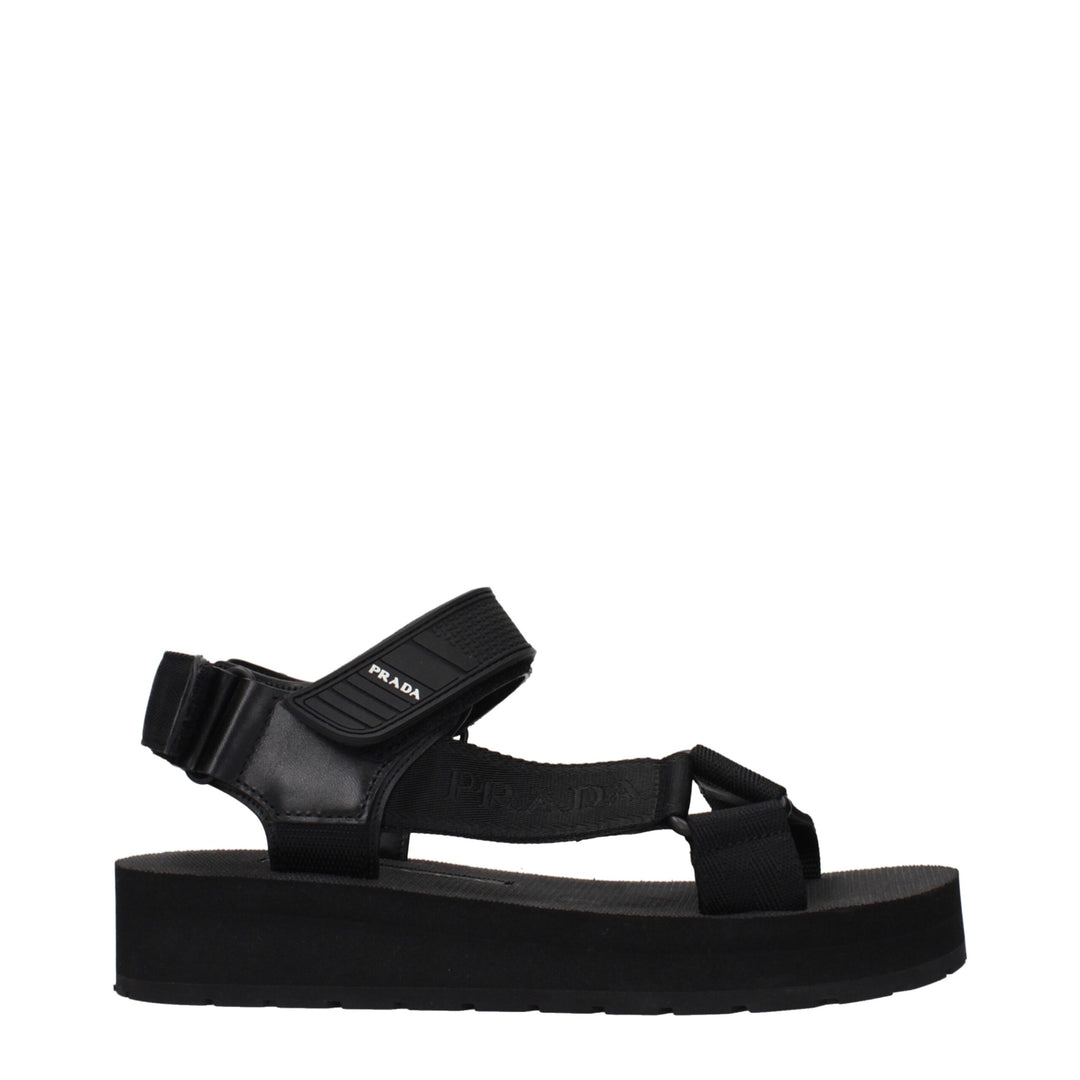 Prada Black Fabric Flat Sandals by Prada outlet now on sale