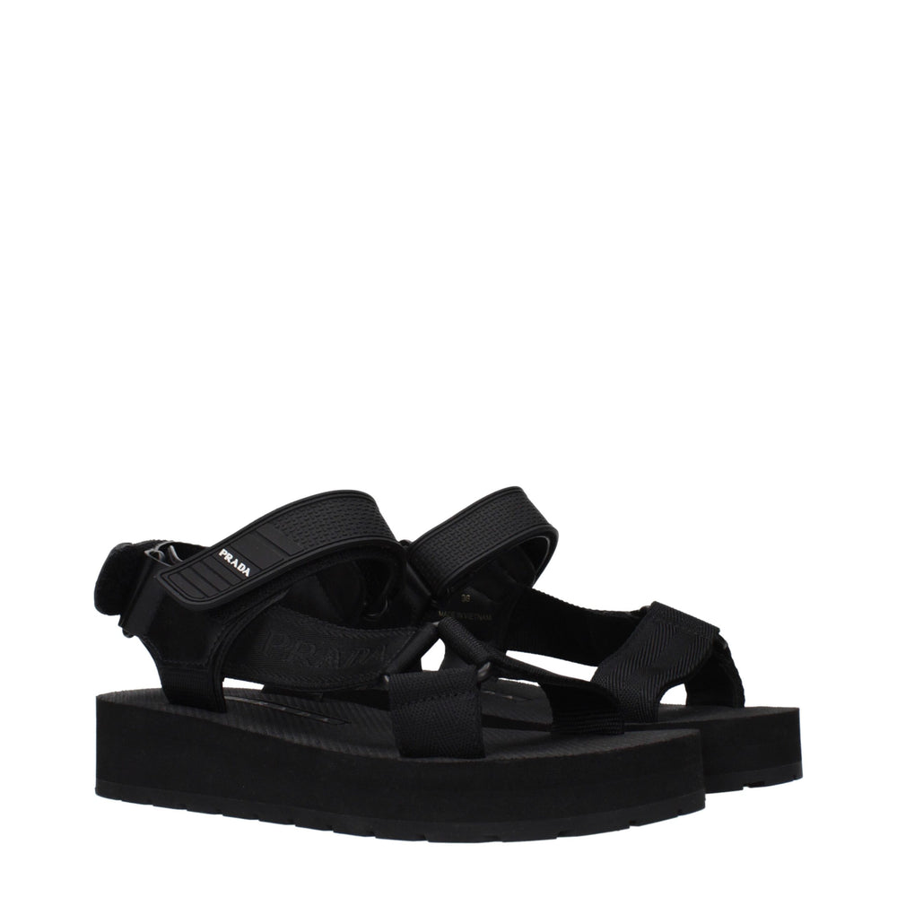 Prada Black Fabric Flat Sandals by Prada outlet now on sale