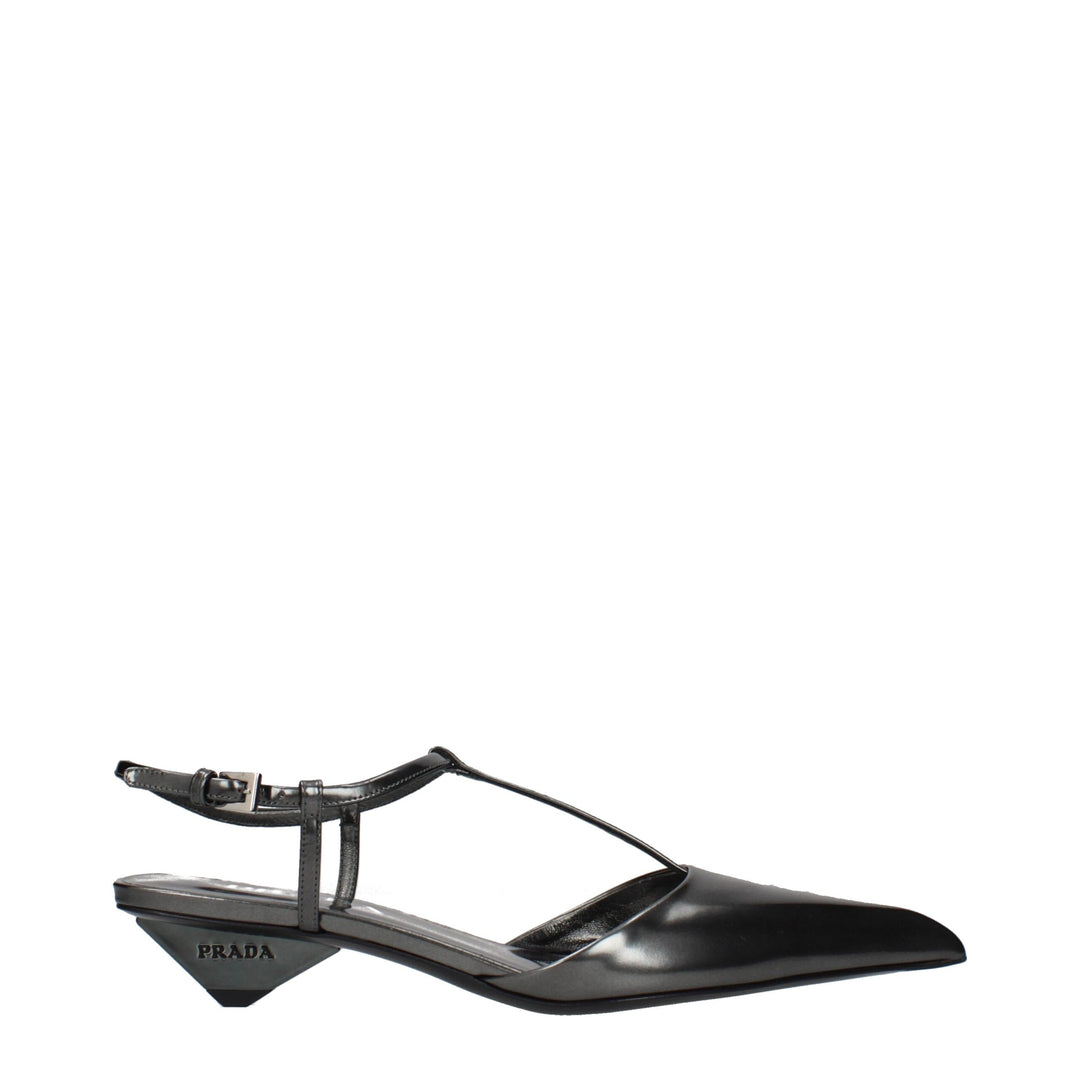 Prada Gray Leather Flat Sandals by Prada outlet now on sale