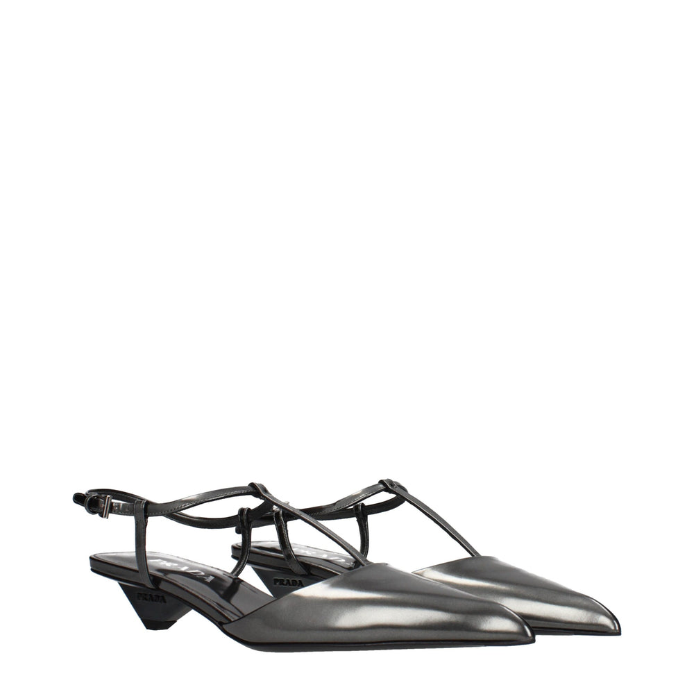 Prada Gray Leather Flat Sandals by Prada outlet now on sale